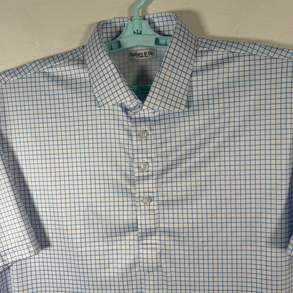 Collars & Co Polo Shirt Mens 3XL Tall White Blue Dress Collar‎ Performance Golf